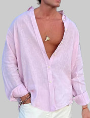 Matteo Bellini | Relaxed Fit Pink Linen Shirt for Men