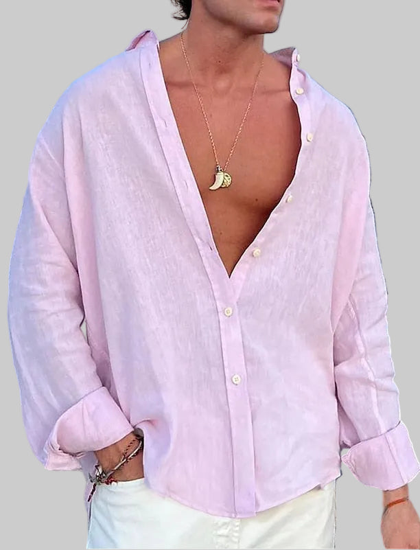 Matteo Bellini | Relaxed Fit Pink Linen Shirt for Men