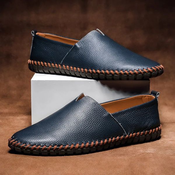 Matteo Romano | Handcrafted Navy Blue Leather Loafers For Men