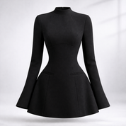 Natalie Devorcourt | High-Neck Flared Mini Dress in Black