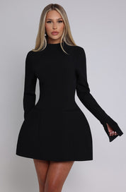 Natalie Devorcourt | High-Neck Flared Mini Dress in Black