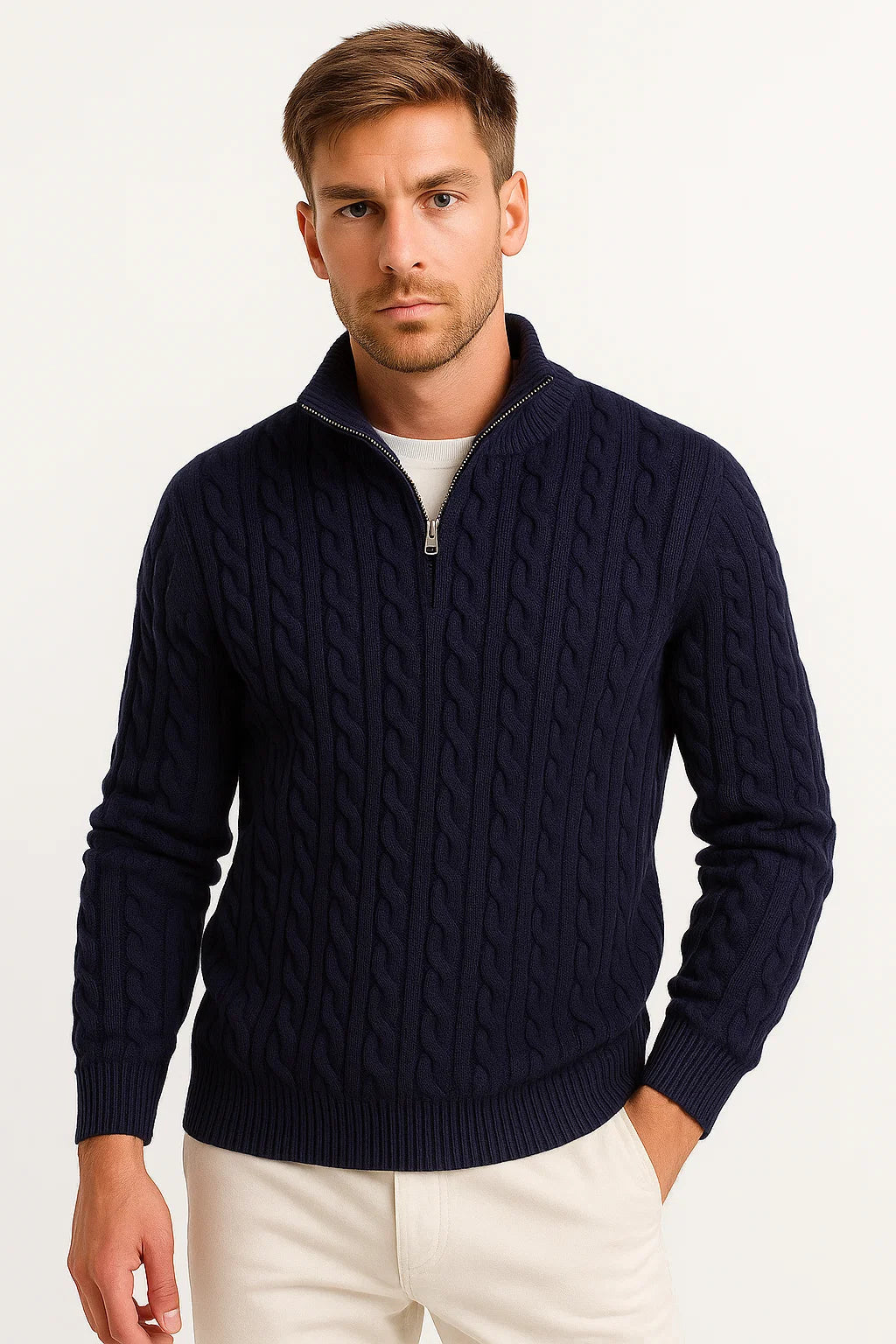 Adrian Cole | Cable Knit Zip-Up Sweater