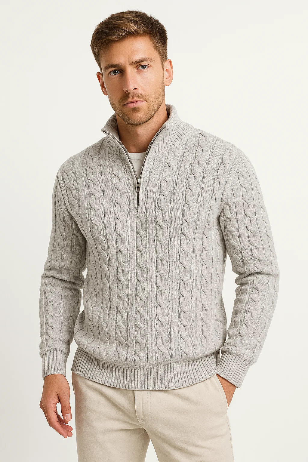 Adrian Cole | Cable Knit Zip-Up Sweater