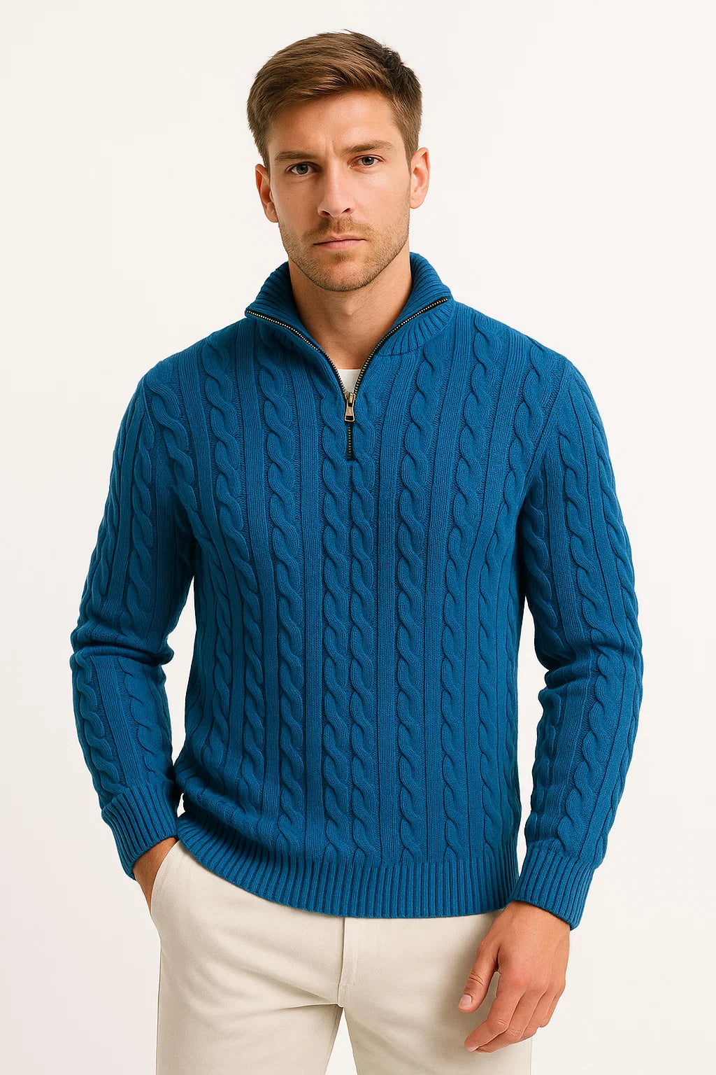 Adrian Cole | Cable Knit Zip-Up Sweater