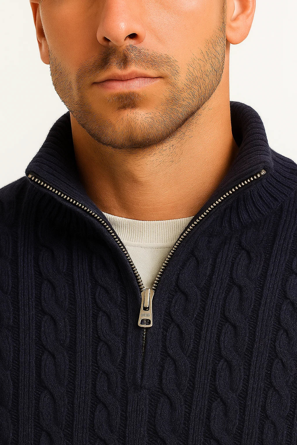 Adrian Cole | Cable Knit Zip-Up Sweater