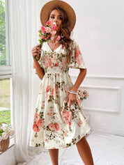 Adrienne Voclaire | Floral Midi Dress with Smocked Waist