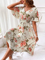 Adrienne Voclaire | Floral Midi Dress with Smocked Waist