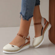 Estelle Marchand | Red Canvas Espadrille Wedge Sandals with Ankle Strap