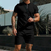 Alessandro Moretti | Textured Zip Polo Short Set For Men