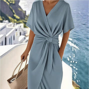 Elena Moretti | Elegant Wrap Midi Dress For Women