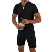 Alessandro Moretti | Textured Zip Polo Short Set For Men