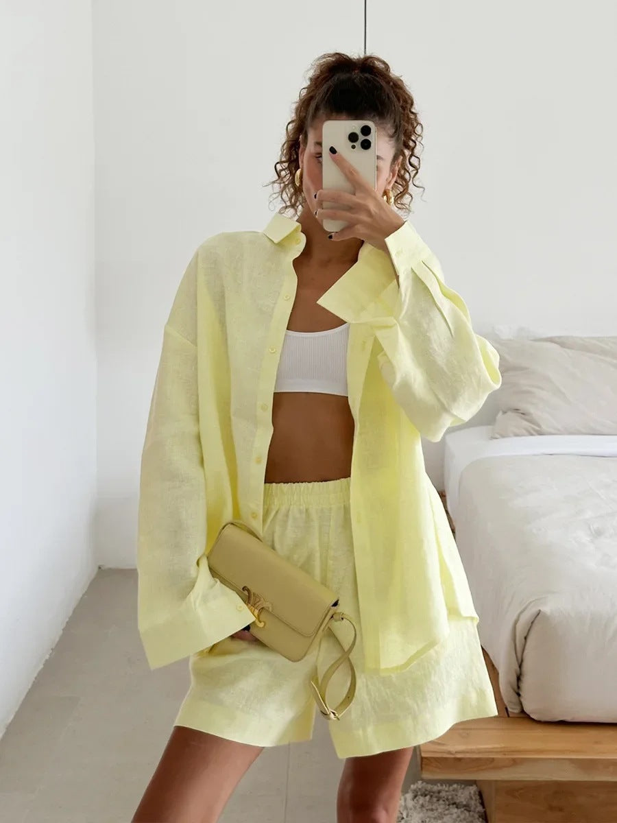 Sophie Laurent | Linen Shirt & Shorts Set For Women