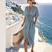 Elena Moretti | Elegant Wrap Midi Dress For Women