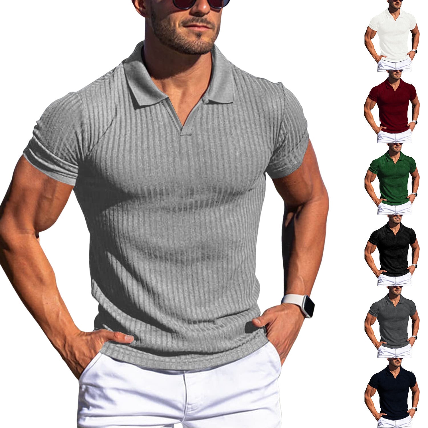 Luca Bellini | Ribbed Knit Polo Shirt For Men