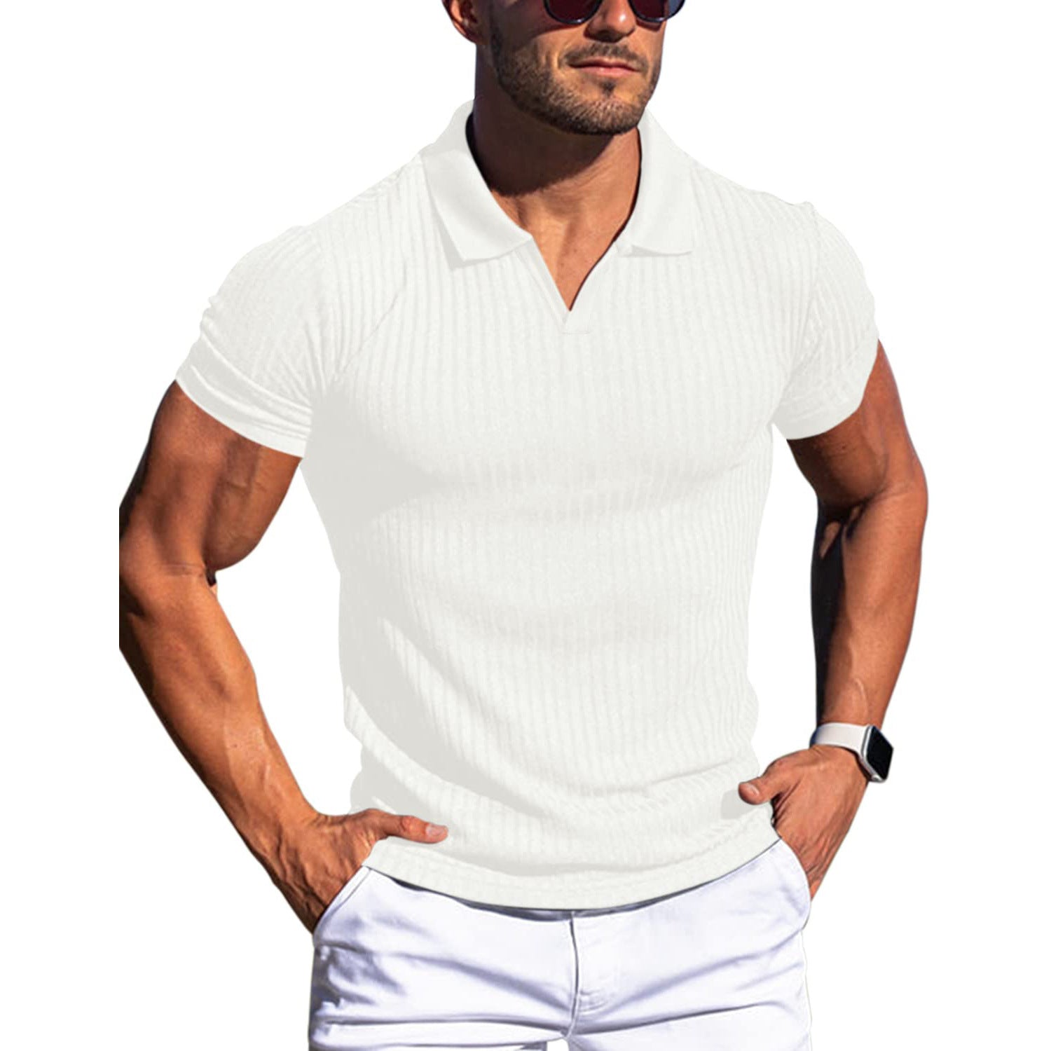 Luca Bellini | Ribbed Knit Polo Shirt For Men