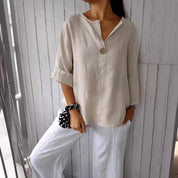 Isabelle Moreau | Relaxed Linen Button Blouse For Women
