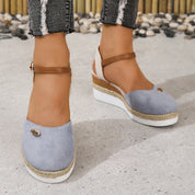 Estelle Marchand | Red Canvas Espadrille Wedge Sandals with Ankle Strap