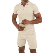 Alessandro Moretti | Textured Zip Polo Short Set For Men