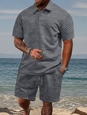 Luca Beaumont | Textured Polo Short Set For Men