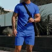 Alessandro Moretti | Textured Zip Polo Short Set For Men