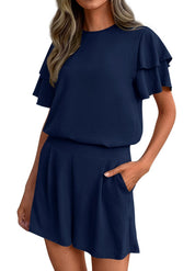 Amelia Sinclair | Ruffle Sleeve Shorts Set For Women