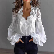 Anastasia Moretti | Elegant Lace V-Neck Blouse For Women