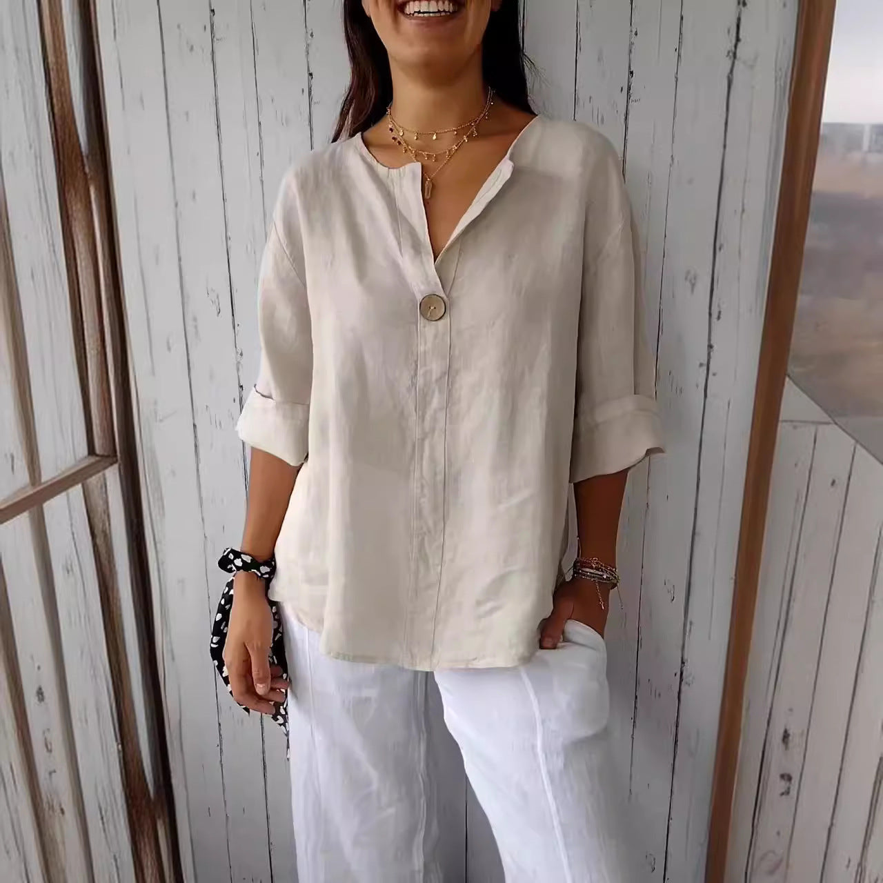 Isabelle Moreau | Relaxed Linen Button Blouse For Women
