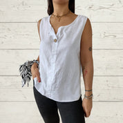 Serena Bellamy | Sleeveless Linen Button Top For Women