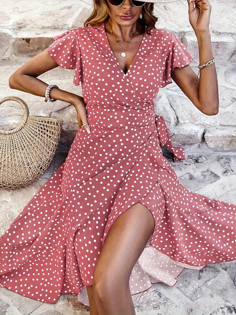 Charlotte Monroe | Polka Dot Wrap Midi Dress For Women