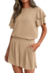 Amelia Sinclair | Ruffle Sleeve Shorts Set For Women