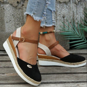 Estelle Marchand | Red Canvas Espadrille Wedge Sandals with Ankle Strap