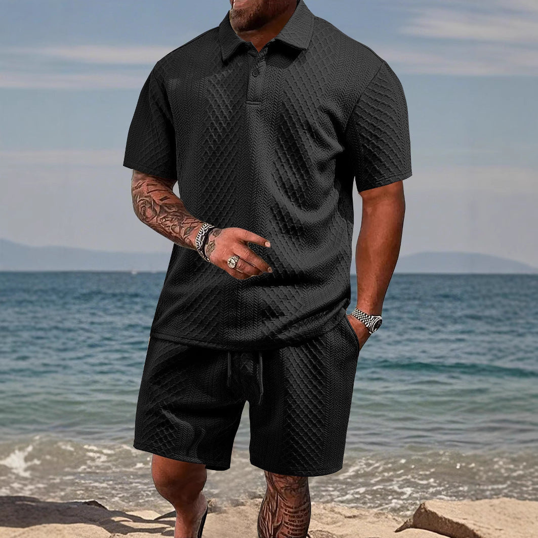 Luca Beaumont | Textured Polo Short Set For Men