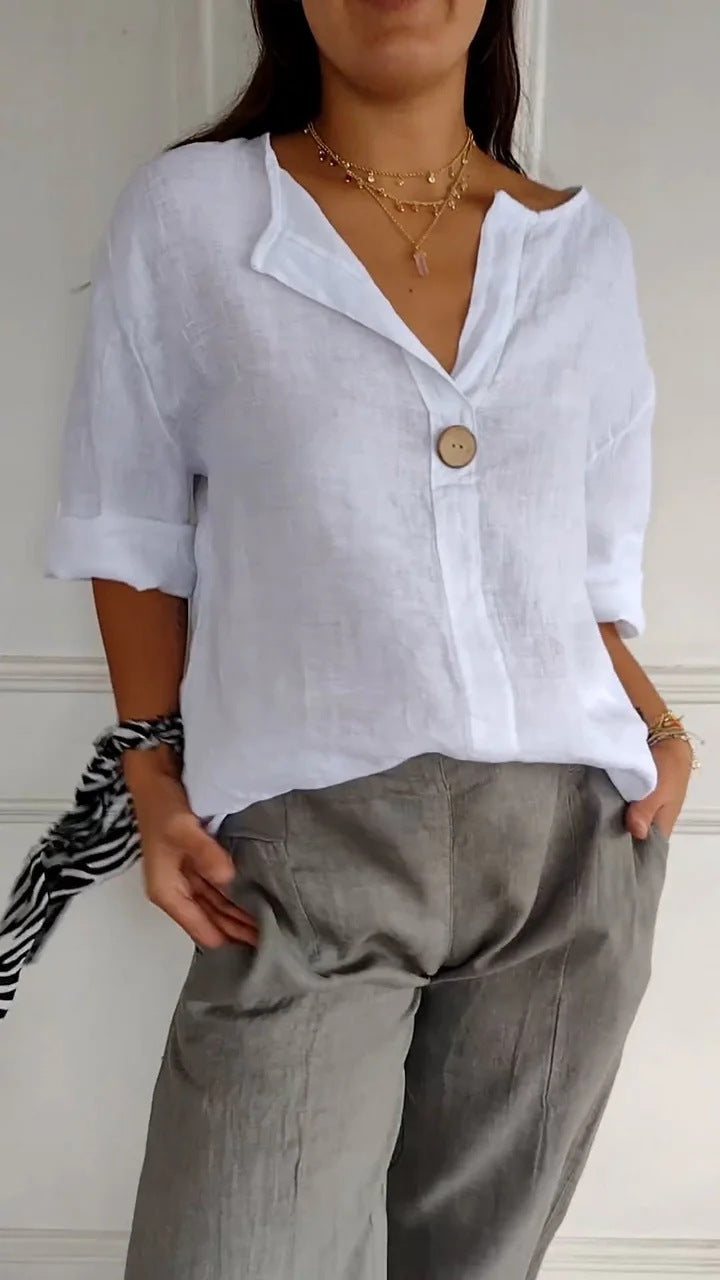 Isabelle Moreau | Relaxed Linen Button Blouse For Women
