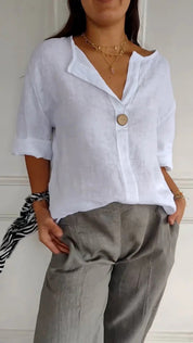 Isabelle Moreau | Relaxed Linen Button Blouse For Women