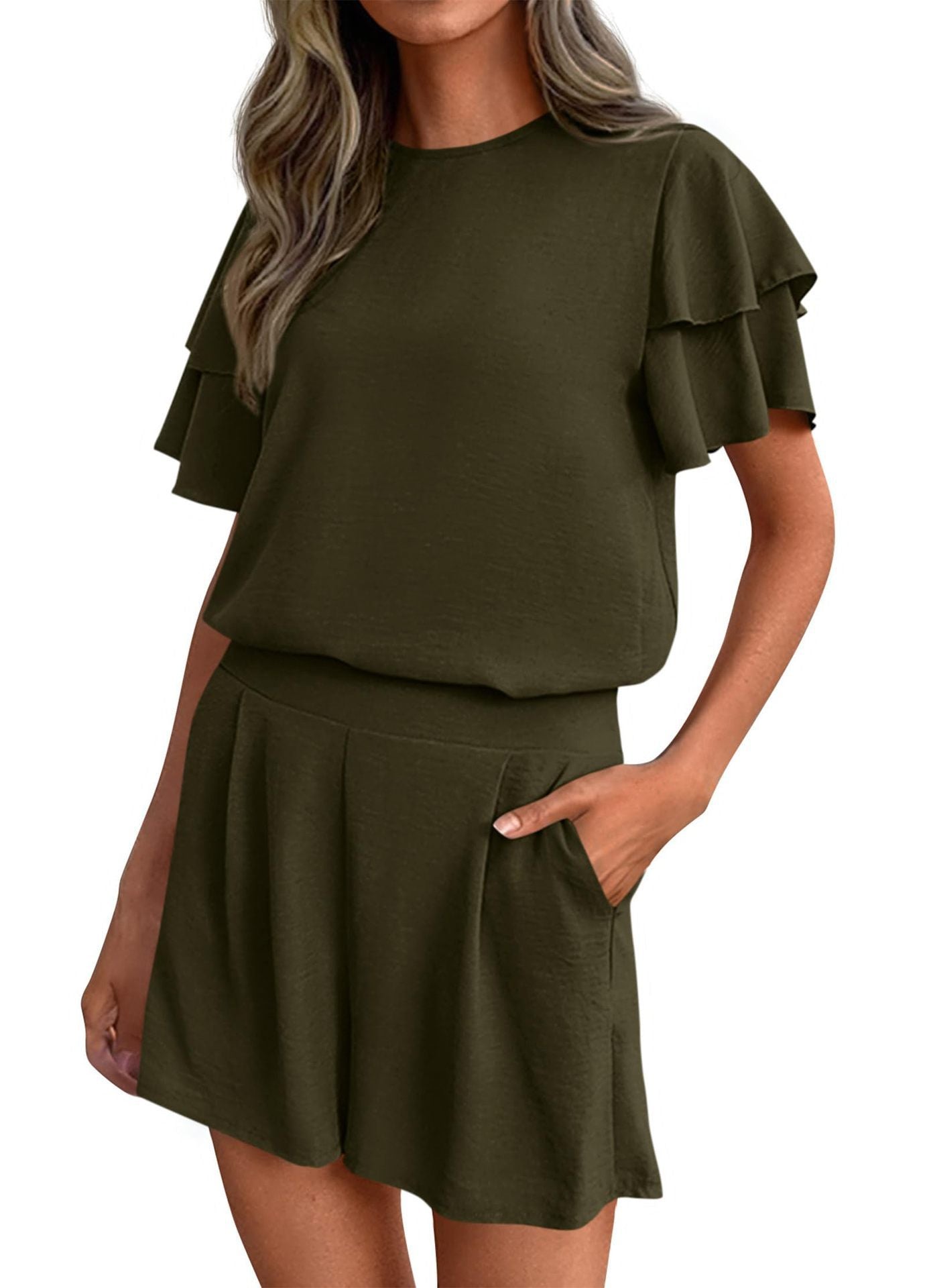 Amelia Sinclair | Ruffle Sleeve Shorts Set For Women