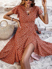 Charlotte Monroe | Polka Dot Wrap Midi Dress For Women