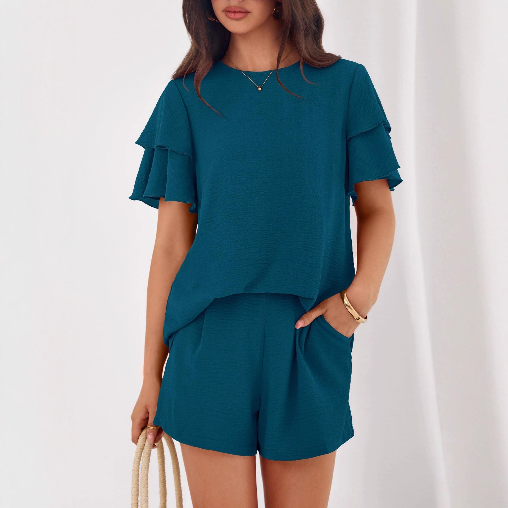 Amelia Sinclair | Ruffle Sleeve Shorts Set For Women