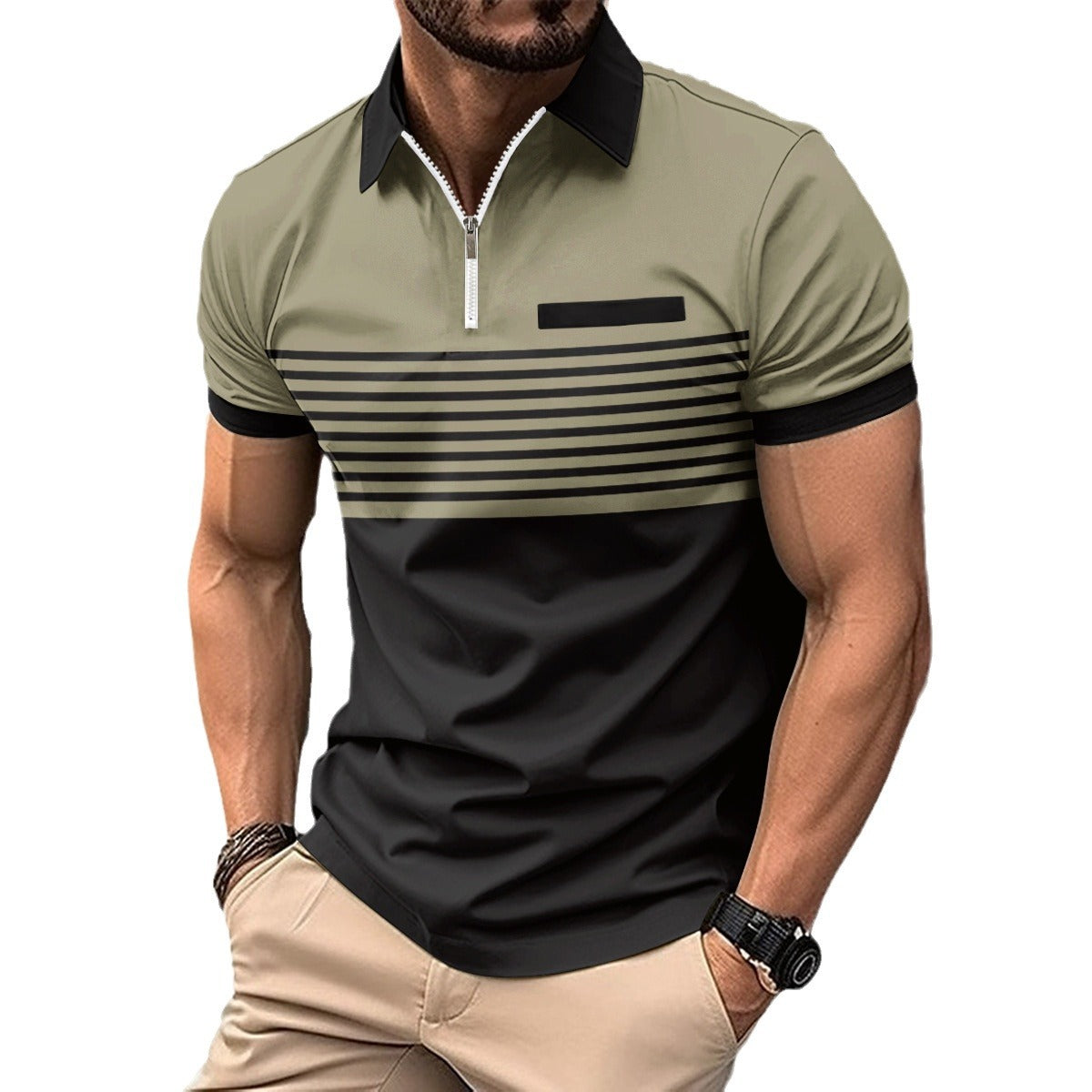 Giovanni Moretti | Striped Zip Polo Shirt For Men