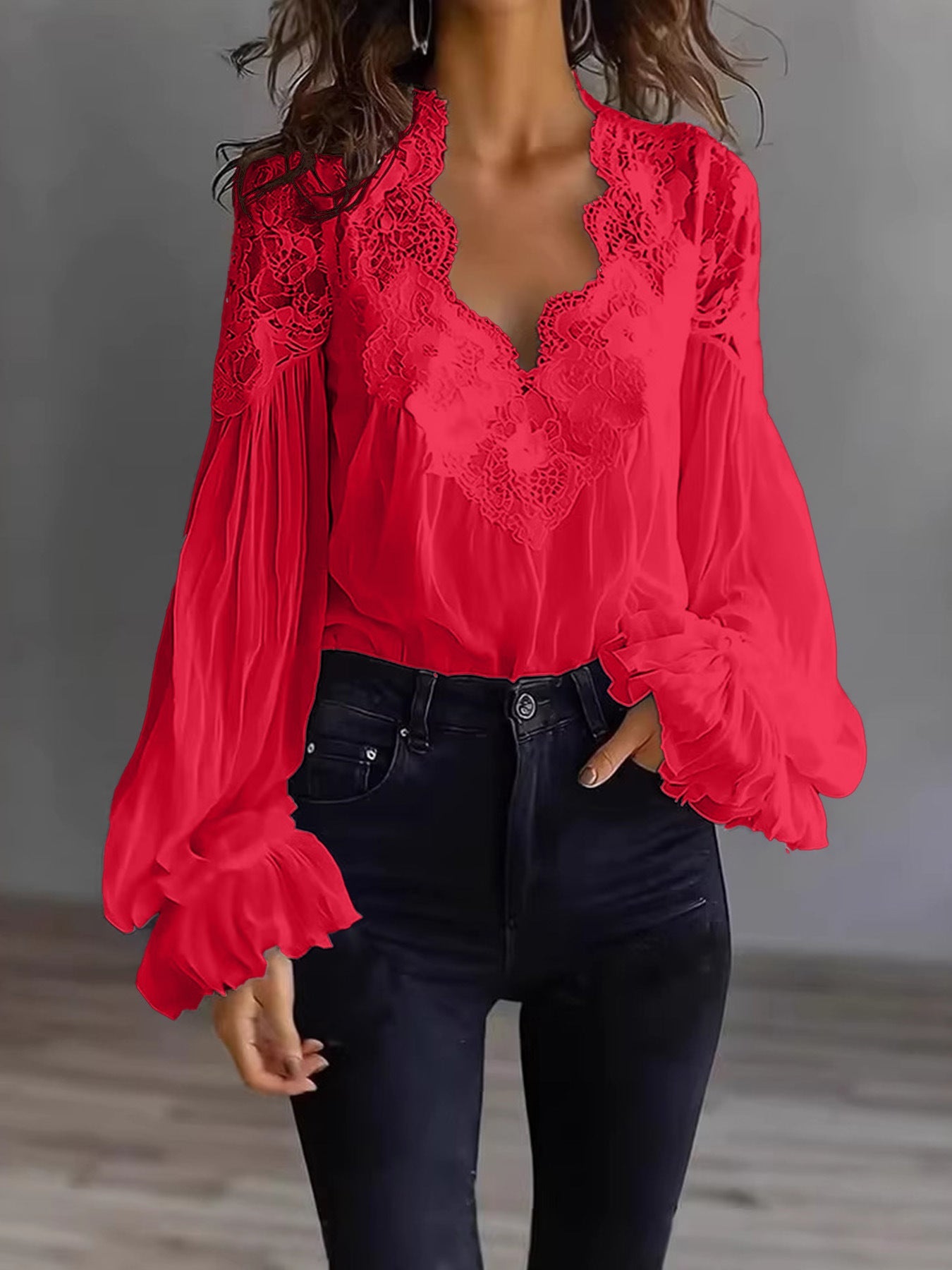 Anastasia Moretti | Elegant Lace V-Neck Blouse For Women