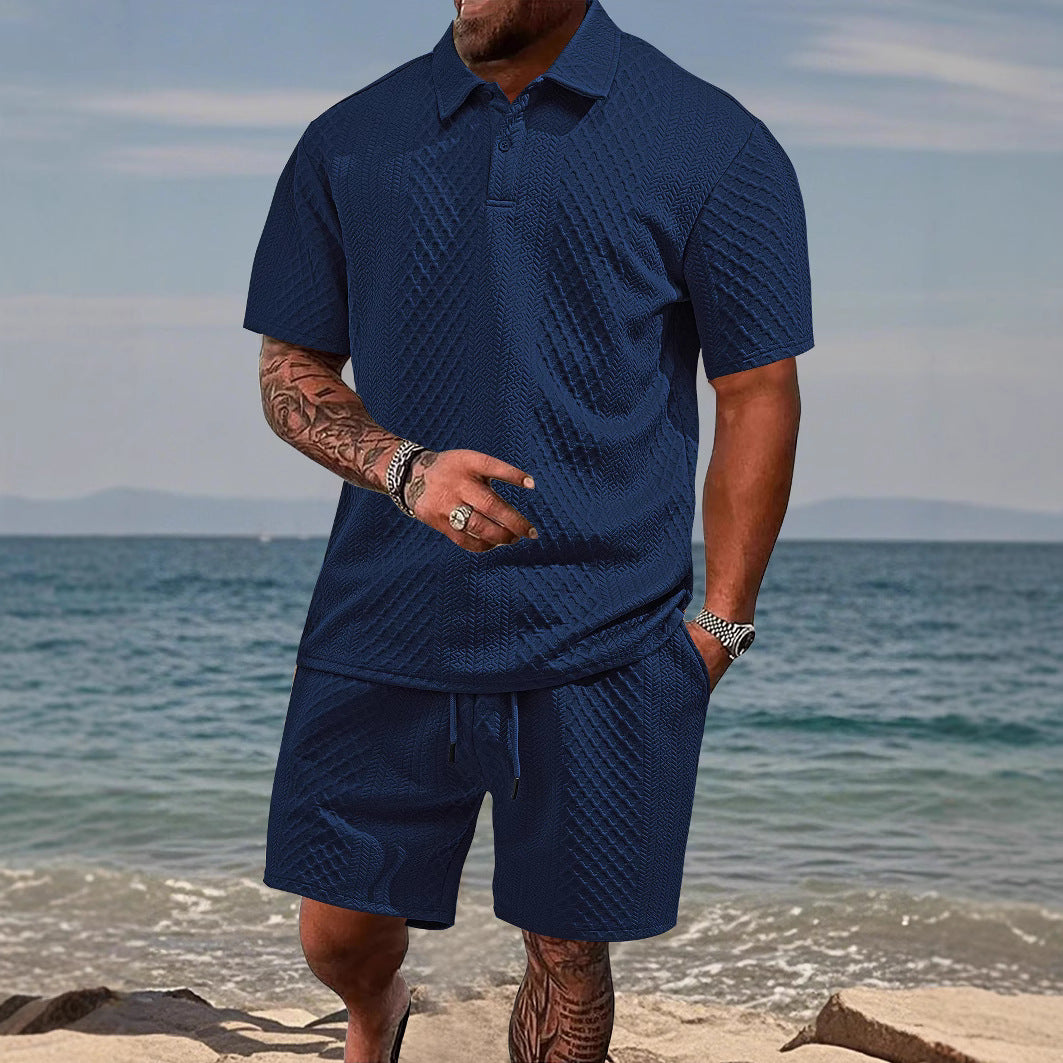 Luca Beaumont | Textured Polo Short Set For Men