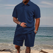 Luca Beaumont | Textured Polo Short Set For Men