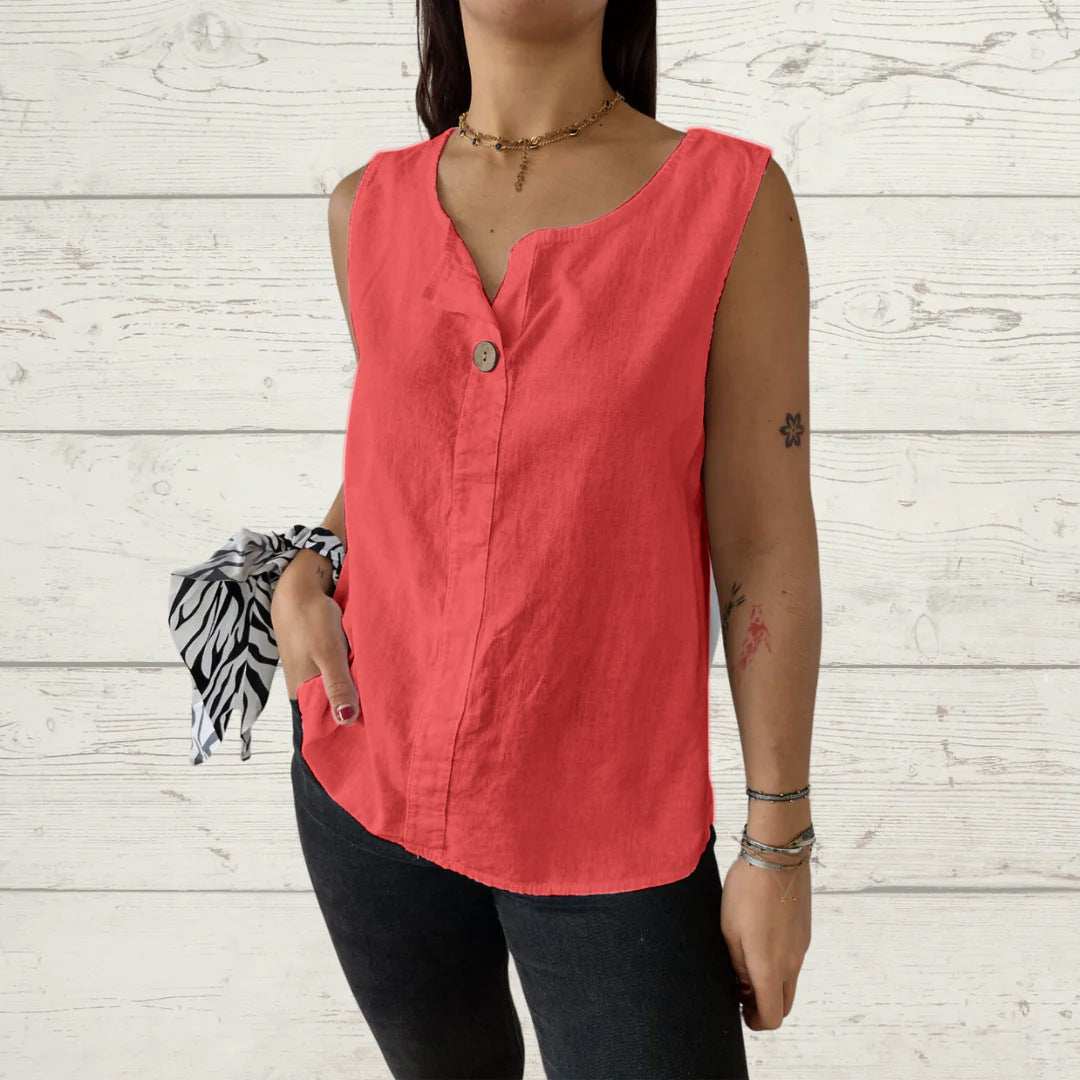 Serena Bellamy | Sleeveless Linen Button Top For Women