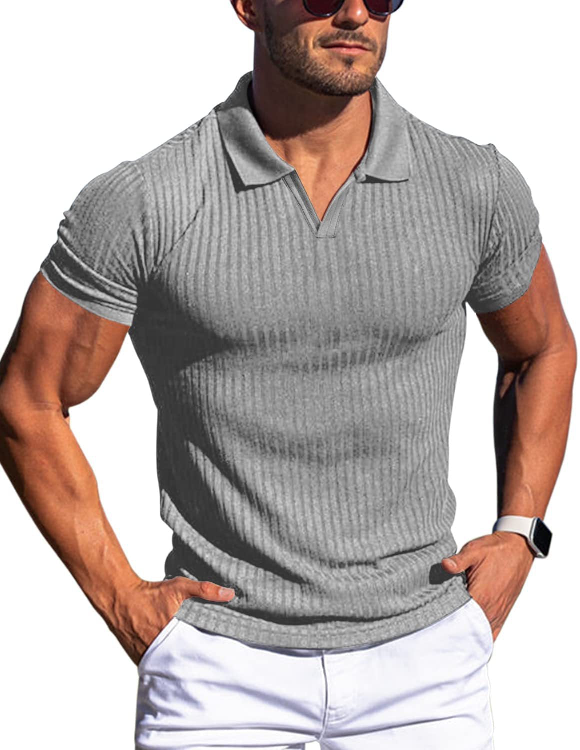 Luca Bellini | Ribbed Knit Polo Shirt For Men