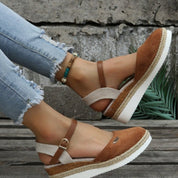 Estelle Marchand | Red Canvas Espadrille Wedge Sandals with Ankle Strap