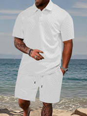 Luca Beaumont | Textured Polo Short Set For Men