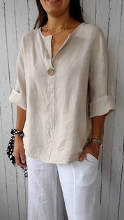 Isabelle Moreau | Relaxed Linen Button Blouse For Women