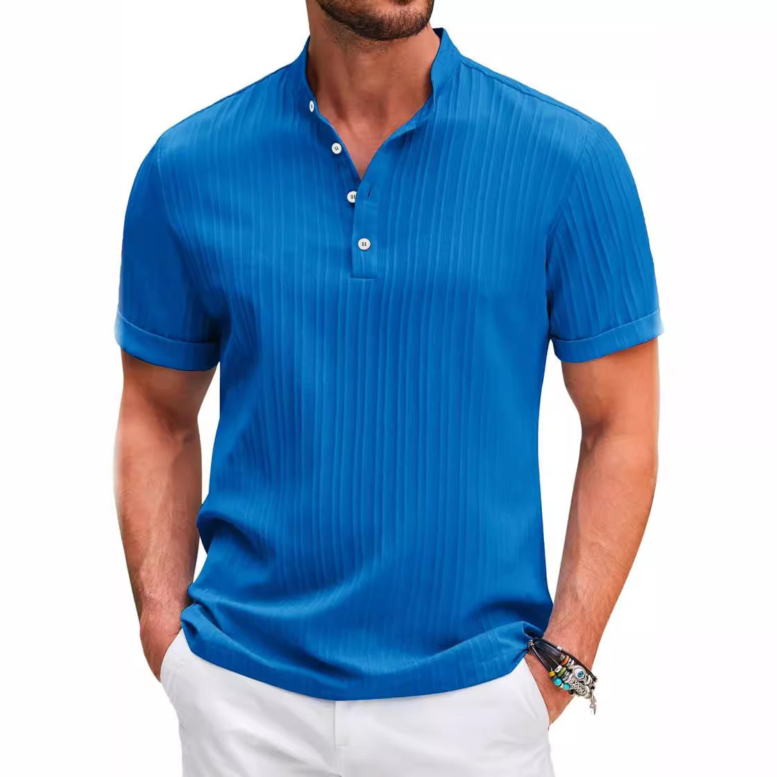 Matteo Whitmore | Ribbed Henley Shirt For Men
