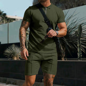 Alessandro Moretti | Textured Zip Polo Short Set For Men