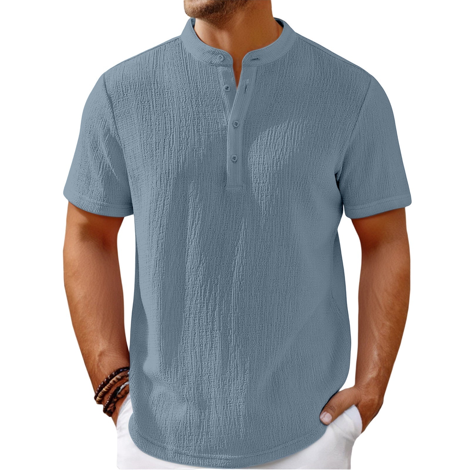 Alessandro Romano | Textured Henley Shirt For Men