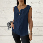 Serena Bellamy | Sleeveless Linen Button Top For Women